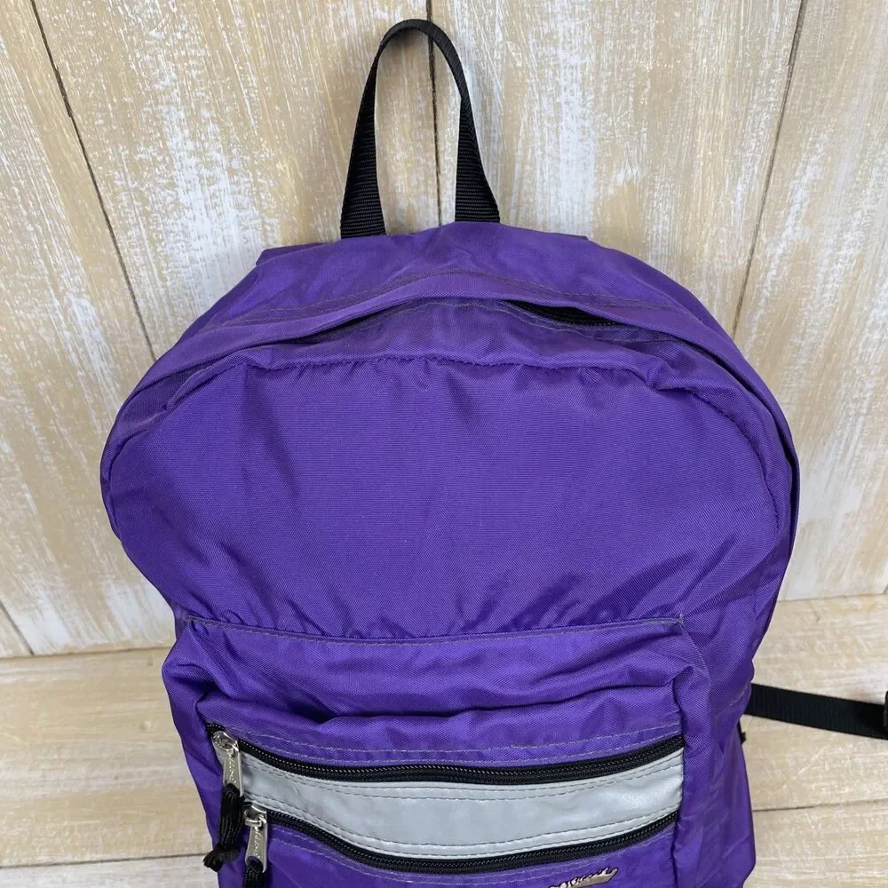 Vintage 90’s LL Bean Youth Backpack Purple w/Embroidered Moose Reflective Strip